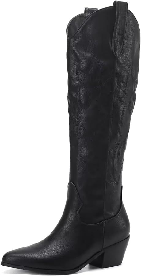 CIERWS Women's Embroidered Western Cowboy Boots Knee High Medium Heel Chunky Heel Fashion Retro C... | Amazon (CA)