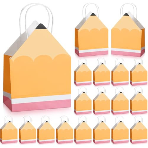 Feifeiya 12 Pcs Teacher Appreciation Gift Bag Small Gift Bags Pencil Shaped Teacher Bags Bulk with Handle Mini Candy Boxes for Employee Classroom Decorations | Amazon (US)
