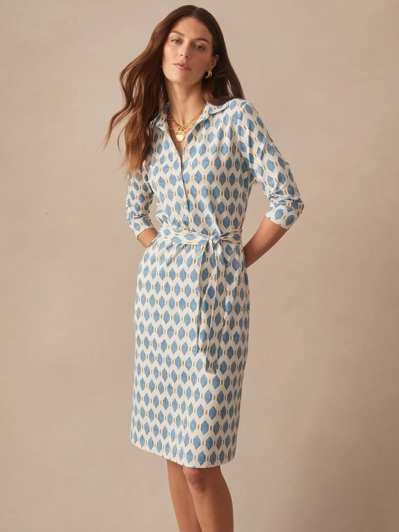 Lt_Blue/Gold Mini Beekeeper Calla Dress | Women's Dresses | J.McLaughlin | J.McLaughlin