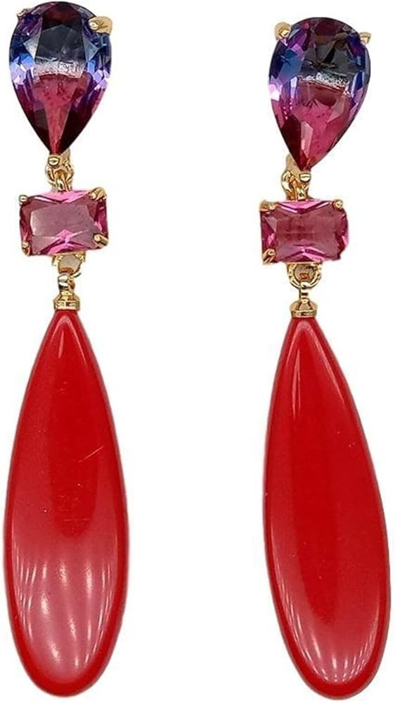 Multi Color Crystal Red Turquoises Dangle Stud Earrings vintage style for women | Amazon (US)