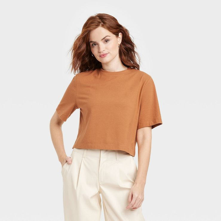 Women's Boxy Elbow Sleeve Cropped T-Shirt - A New Day™ | Target