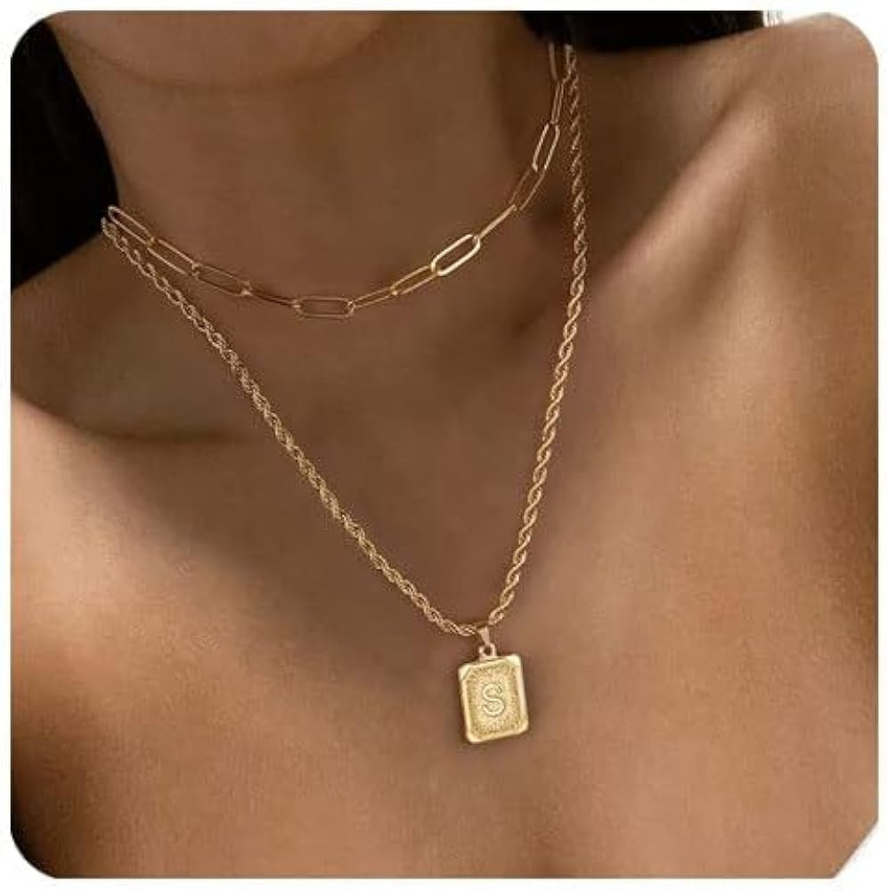 Yooblue Gold Layered Initial Necklaces for Women, 14K Gold Plated Initial Pendant Necklaces Paper... | Amazon (US)