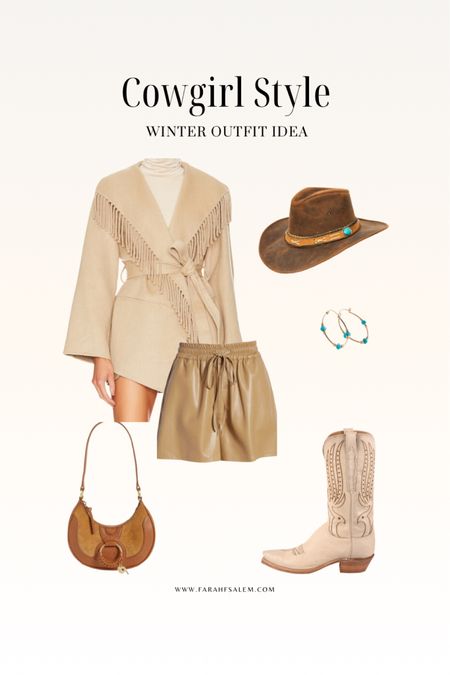 Cowgirl winter outfits! Neutral western outfit idea
Cowboy hat, leather shorts, cowboy boots, tan shoulder bag

#LTKHoliday #LTKSeasonal