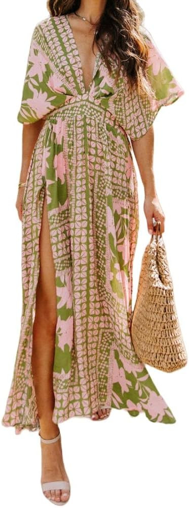 Sister Amy Women's Boho Floral Print Square Neck Beach Party Flowy Ruffle Midi Dress | Amazon (US)