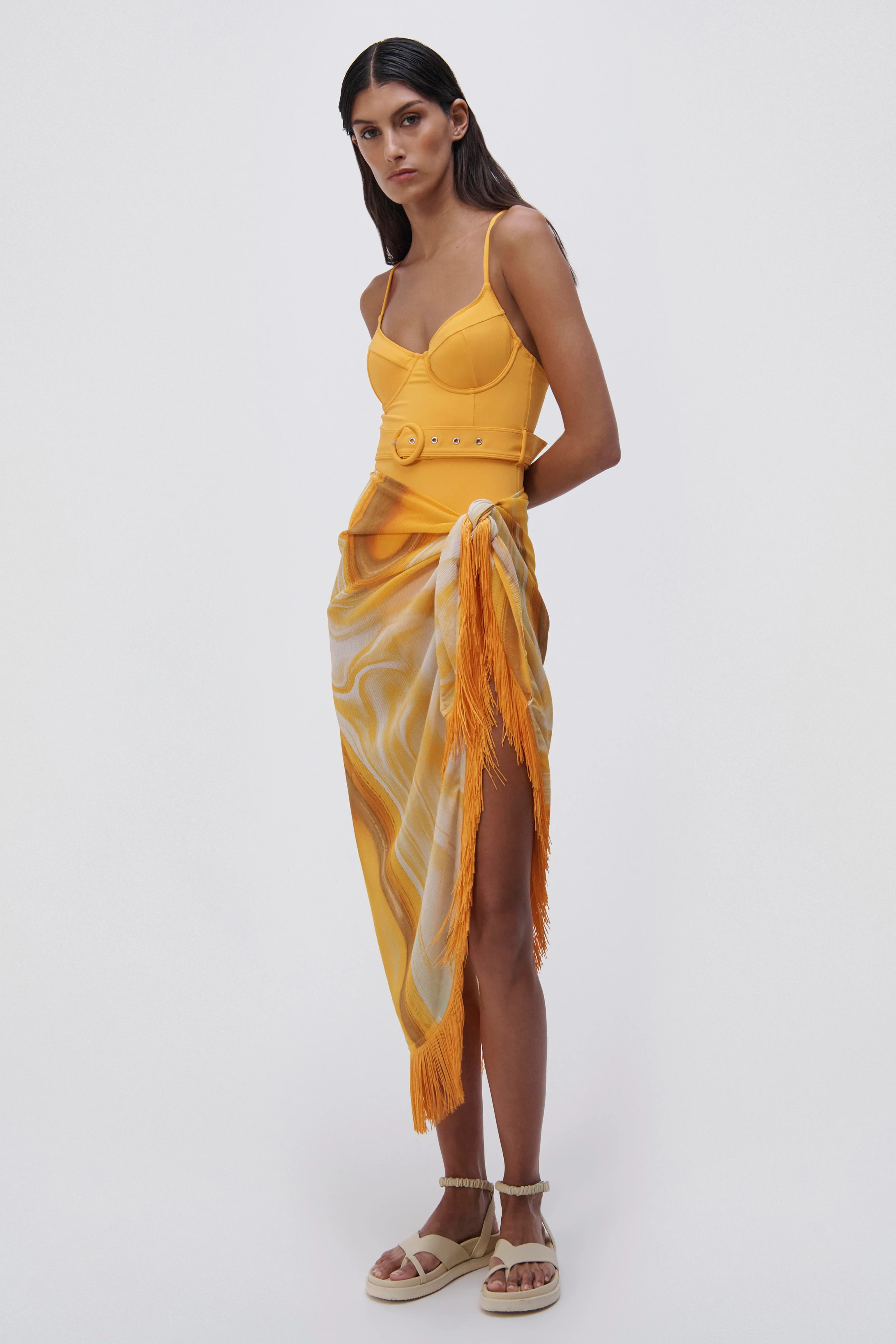 Eloise Marble Print Coverup Sarong | Simkhai