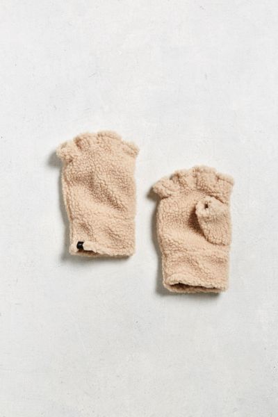UO Fingerless Sherpa Glove - Taupe One Size at Urban Outfitters | Urban Outfitters US