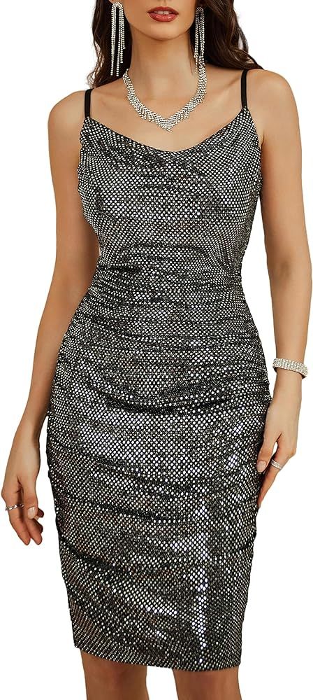 GRACE KARIN Women Sexy Sequin Dress Sparkly Glitter Ruched Party Dresses Spaghetti Straps Bodycon... | Amazon (US)
