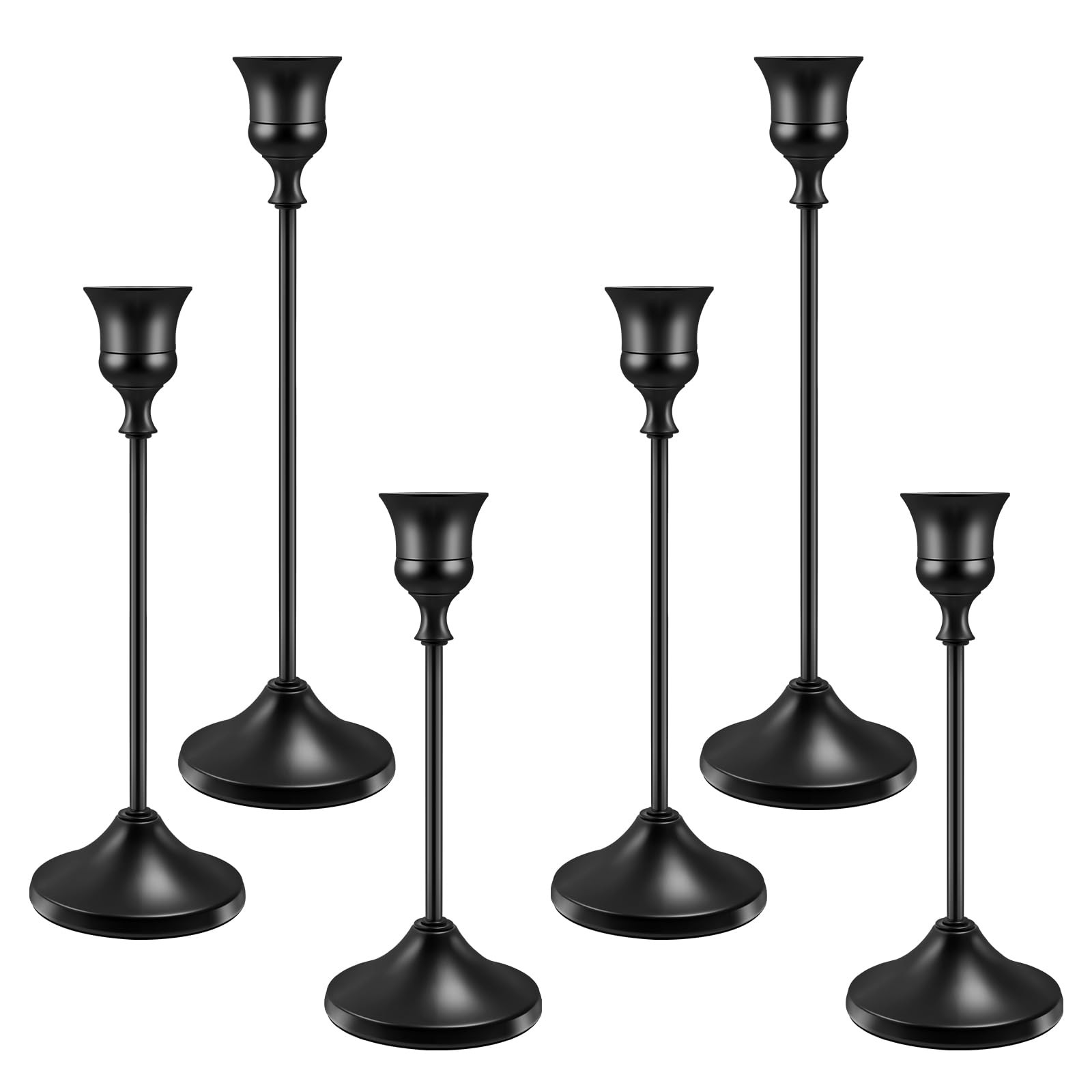 Candlestick Holders 6 PCS Metal Taper Candle Holders, KSWING Black Candle Stick Holders Set, Perf... | Amazon (US)