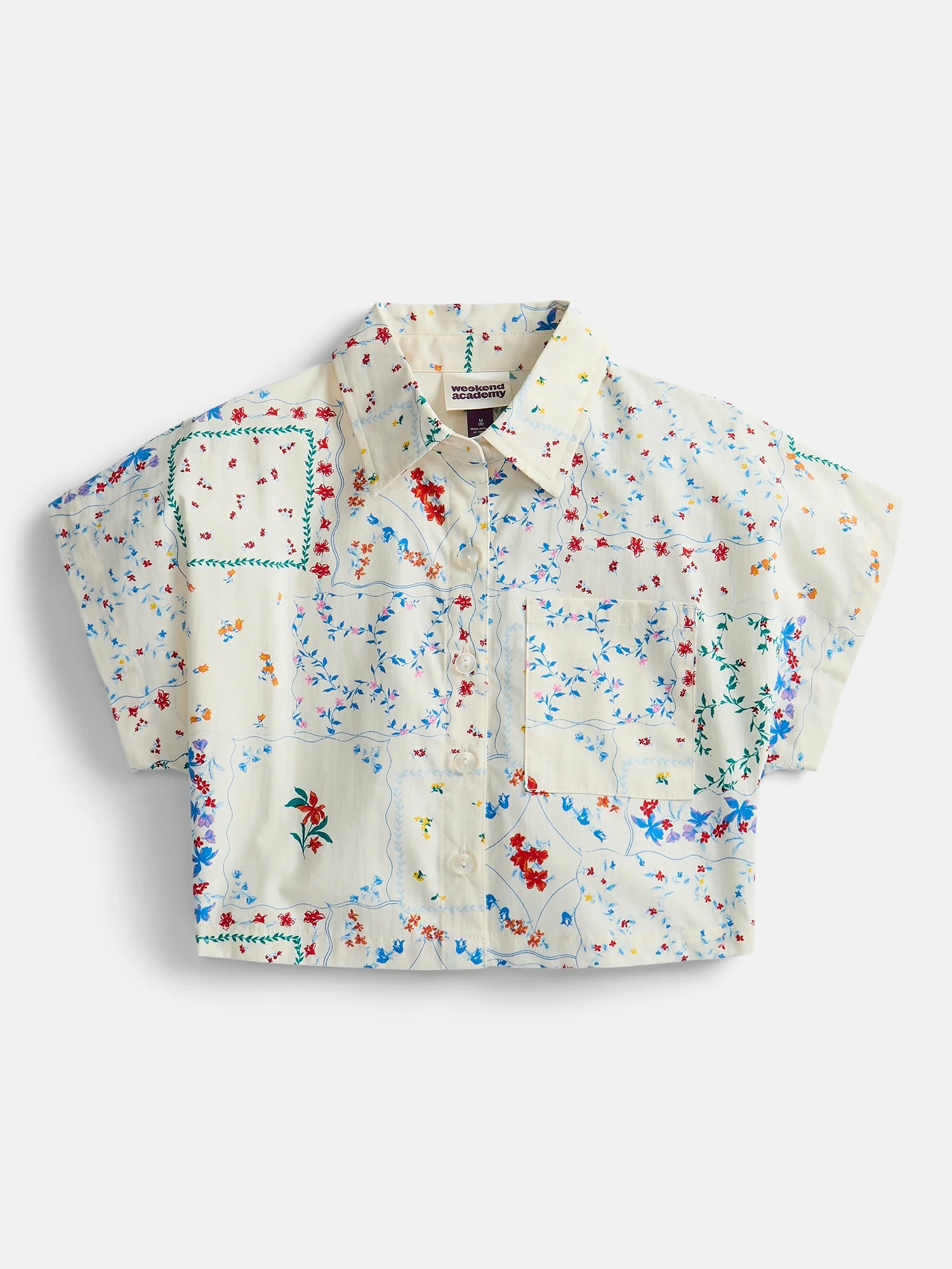 Weekend Academy Girl Short Sleeve Button Down Top, Sizes 4-18 | Walmart (US)