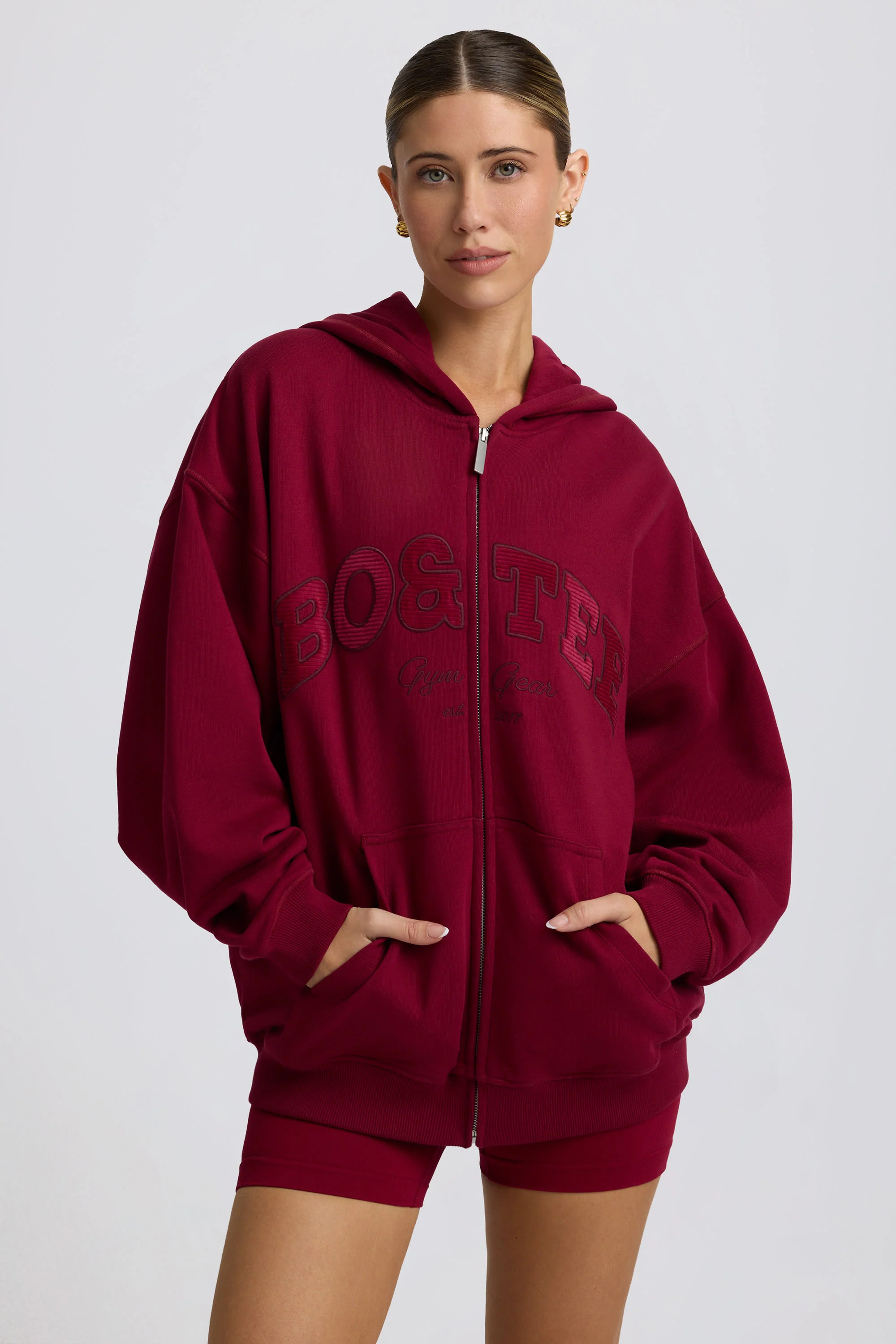 Oversized Zip-Up Hoodie in Burgundy | Oh Polly