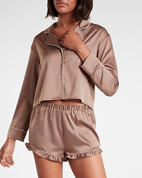 Satin Ruffle Sleep Shorts | Express