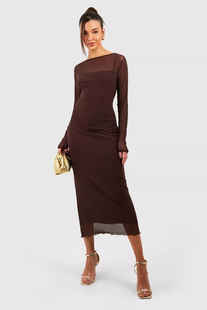 Sheer Mesh Contrast Midi Dress | boohoo (US & Canada)