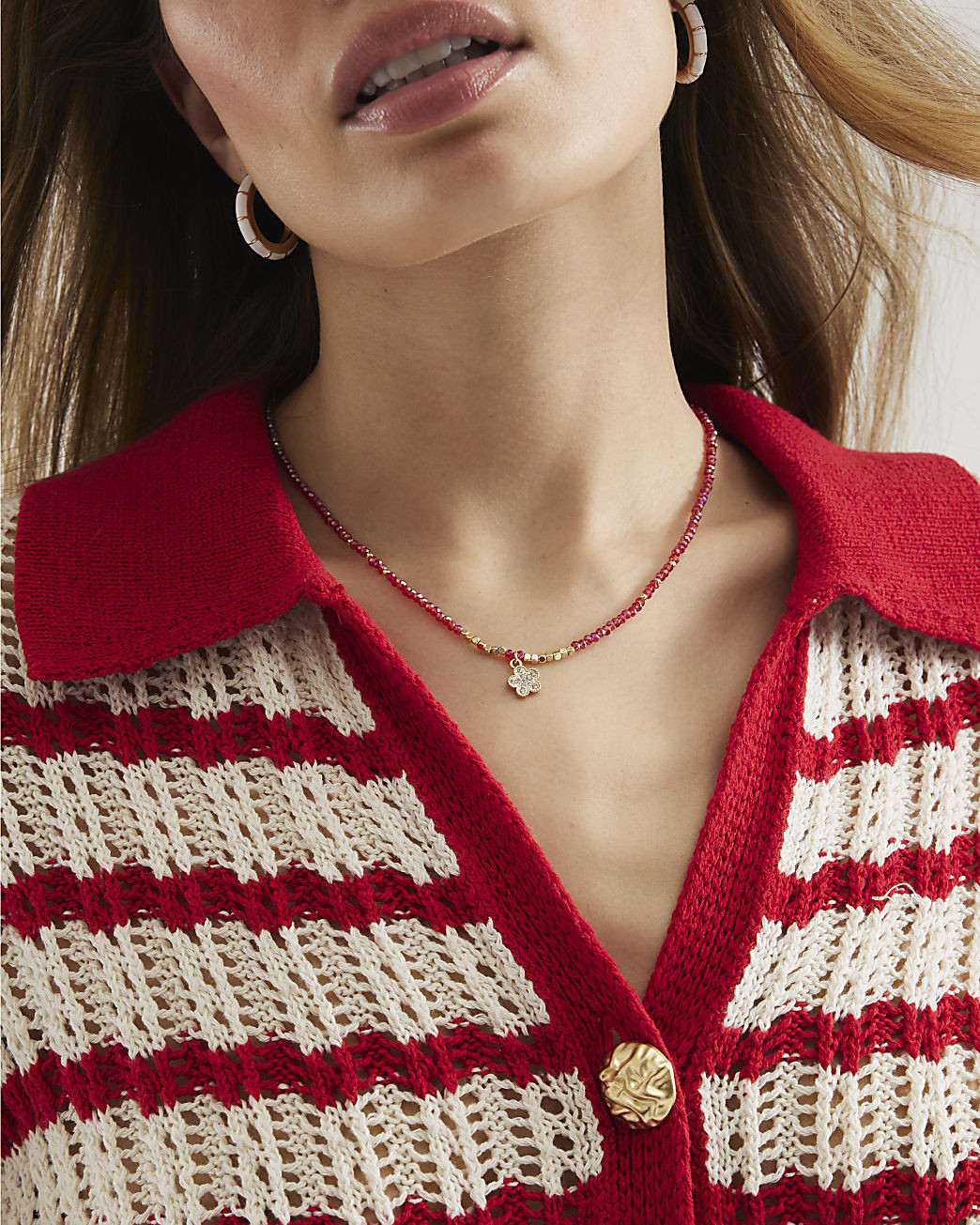 Red January Birthstone Beaded Necklace | River Island UK & IE