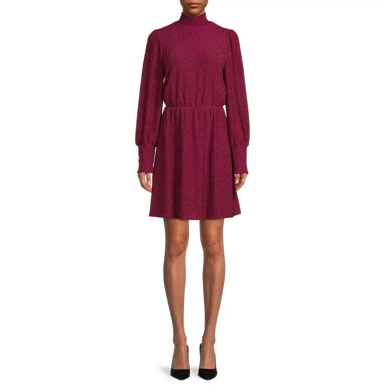The Get Women's Long Sleeve Metallic Knit Mini Dress | Walmart (US)