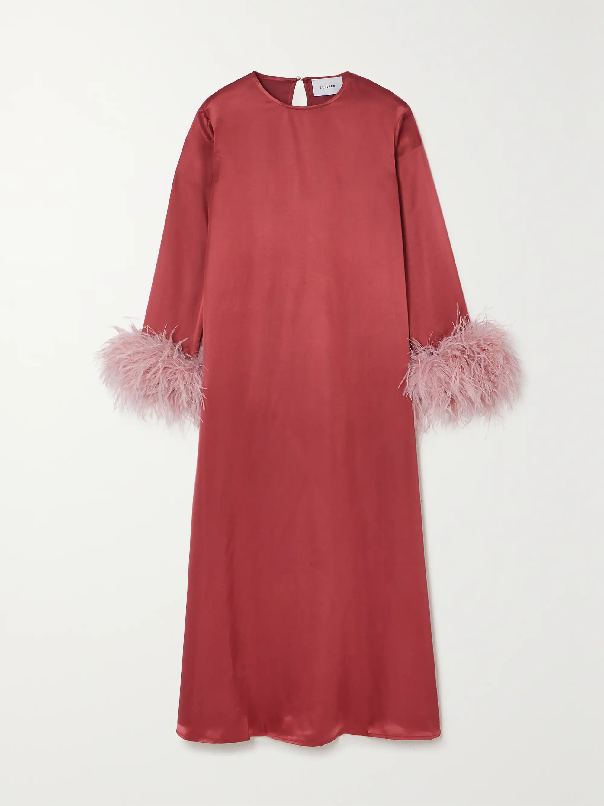 + NET SUSTAIN Suzi feather-trimmed LENZING ECOVERO-satin maxi dress | NET-A-PORTER (US)