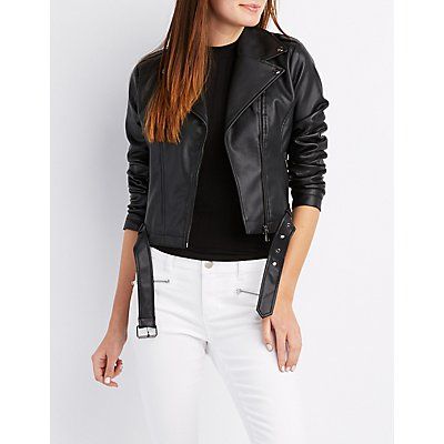 Belted Faux Leather Moto Jacket | Charlotte Russe