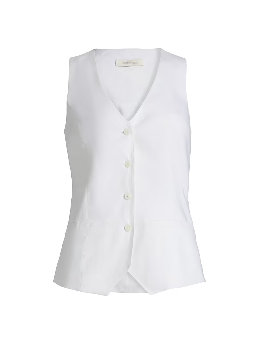 Women's The Jones Linen-Blend Button-Front Vest - Bright White - Size Small | Saks Fifth Avenue
