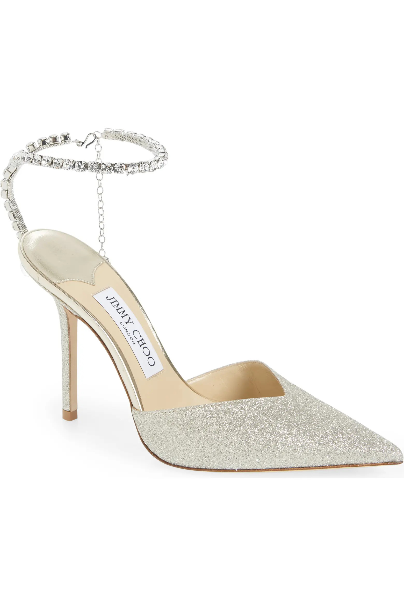Saeda Glitter Crystal Ankle Strap Pointed Toe Pump (Women) | Nordstrom | Nordstrom