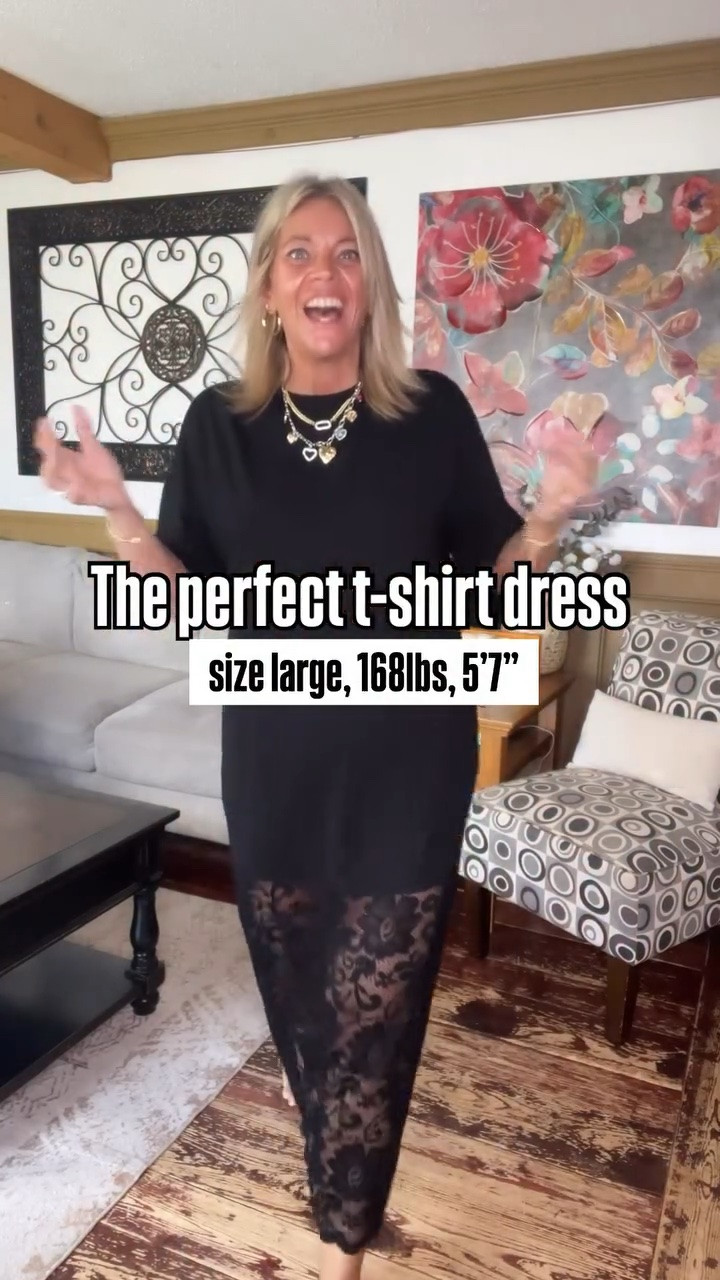The perfect t-shirt dress 👗 with a sassy 💁‍♀️ touch of lace does exist! So cute on its own but darling belted too- I’m wearing the size large. #founditonamazon #amazonfashion #midsizestyleinspo

#LTKOver40 #LTKSaleAlert #LTKMidsize