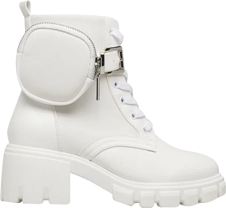 Tanzi Lug Sole Booties for Women - Chunky Heeled Combat Boots, Faux Leather Platform Boots, Women... | Amazon (US)