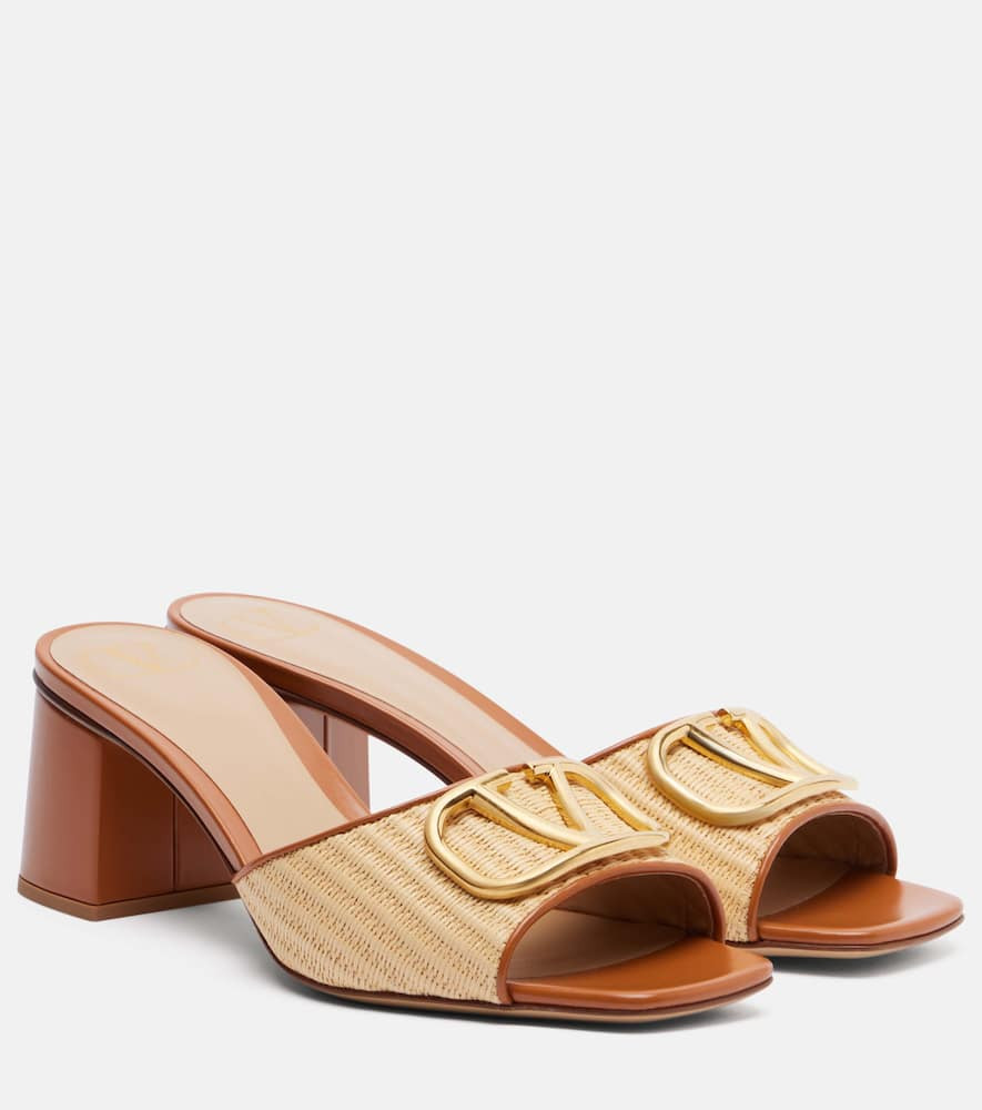 Valentino Garavani VLogo leather-trimmed raffia sandals | Mytheresa (US/CA)