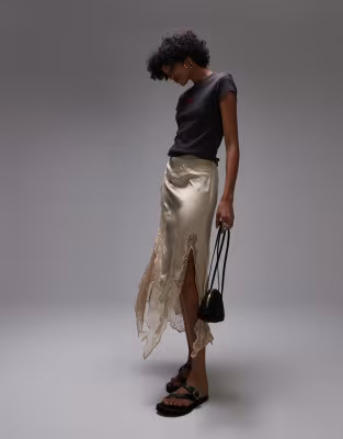 Topshop satin and lace maxi skirt in buttermilk | ASOS (Global)