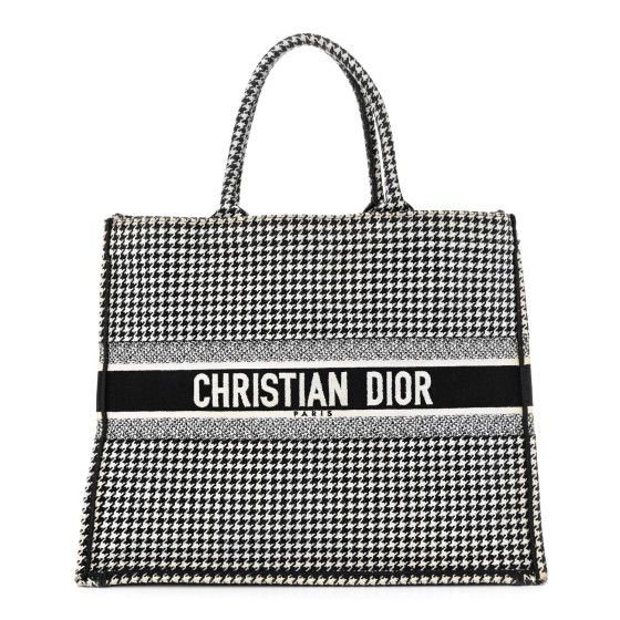 Canvas Houndstooth Embroidered Book Tote Black White | FASHIONPHILE (US)