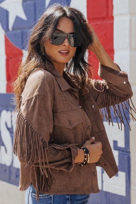 Georgia Brown Faux Suede Fringe Jacket | Magnolia Boutique