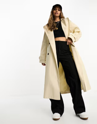 ASOS DESIGN longline trench coat in ecru | ASOS (Global)
