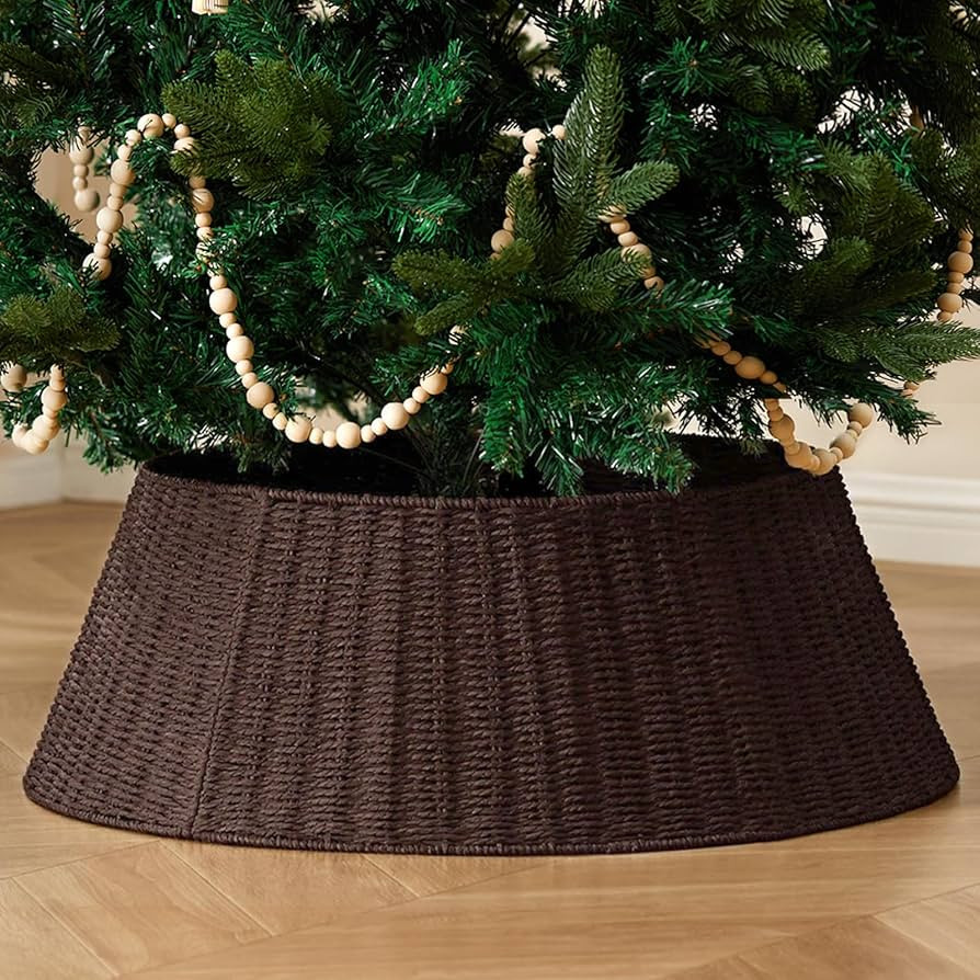 Rustic Farmhouse Christmas Tree Collar - 28Inch Woven Wicker Tree Base Stand Cover for Artificial... | Amazon (US)