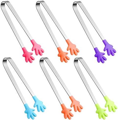 6PCS Silicone Mini Tongs, 5Inch Hand Shape Food Tongs, Colourful Small Kids Tongs for Serving Food,  | Amazon (US)