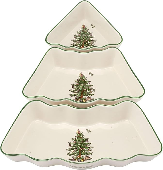 Spode Christmas Tree Dip Bowl Set - 3-Piece Ceramic Christmas Dipping Set - Festive Salsa Bowls f... | Amazon (US)