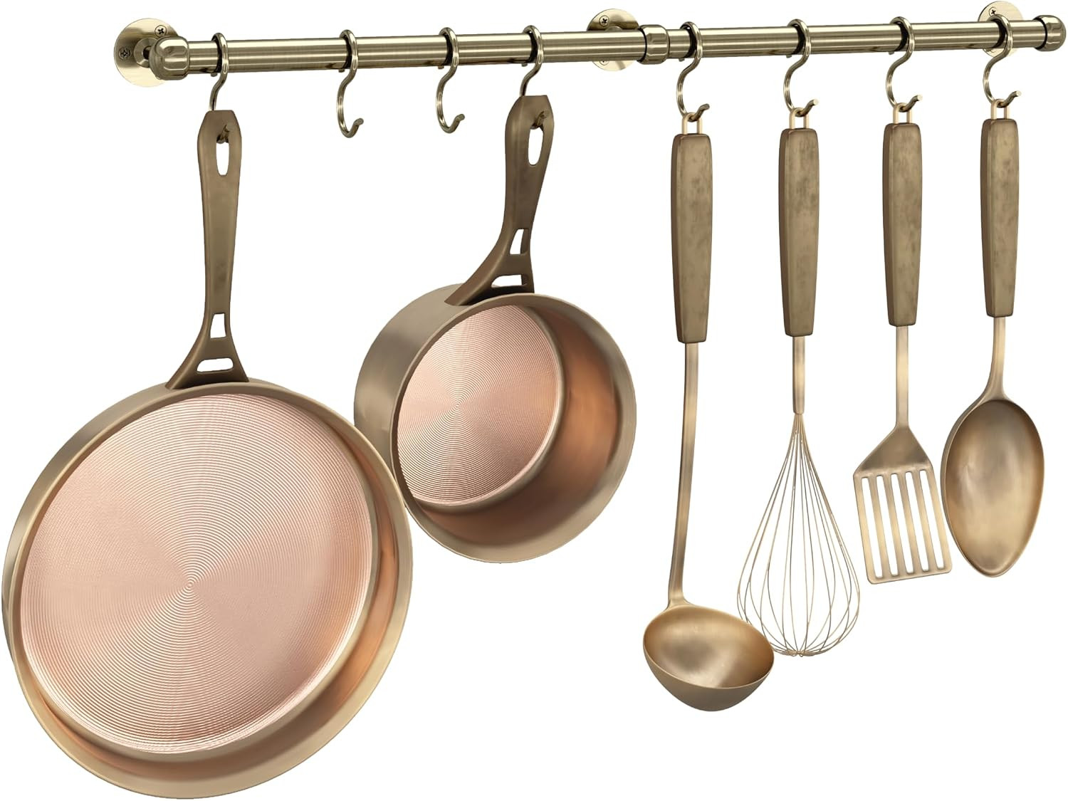 ROTHLEY Stainless Steel Hanging Pot Rack Hanger: 23.7 Inch Pot and Pan Hanger Wall Mounted Hanging Pot Bar Rack Heavy Duty Pot Hangers Kitchen Rail with 8 S Hooks (Antique Brass) | Amazon (US)