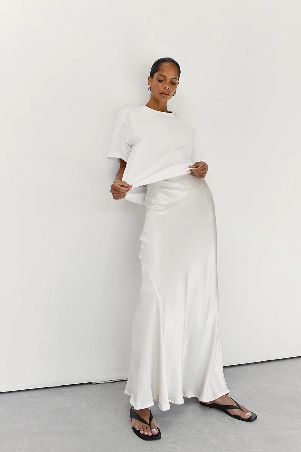 CHARLI WHITE SATIN MAXI SKIRT | DISSH