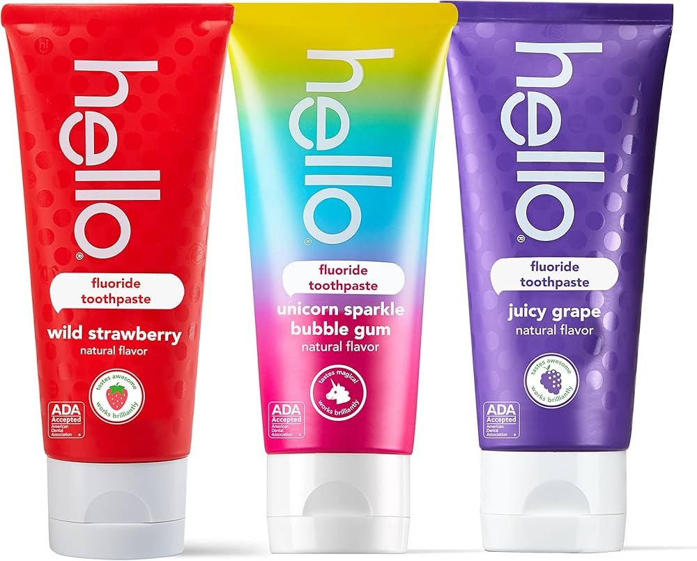 hello Variety (Unicorn, Strawberry, Grape) Fluoride Kids Toothpaste, Anticavity, Vegan, SLS Free,... | Amazon (US)