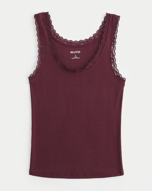 Cotton Blend Lace-Trim Scoop Cami | Hollister (UK)