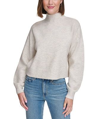 Calvin Klein Jeans Women's Boxy Cropped Long Sleeve Mock Neck Sweater - Macy's | Macy's