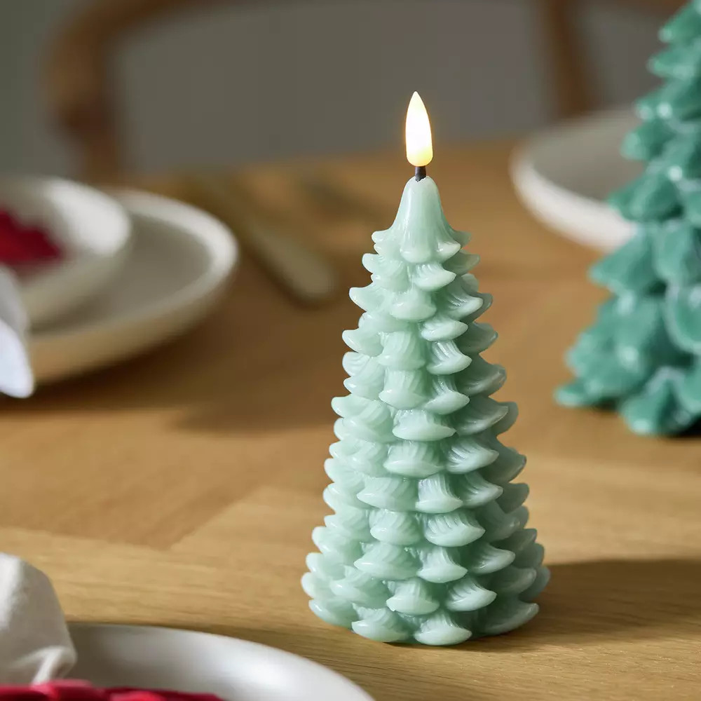 Buy Habitat Light Up Wax Green Tree Christmas Decoration | Christmas table and room decorations |... | Habitat UK