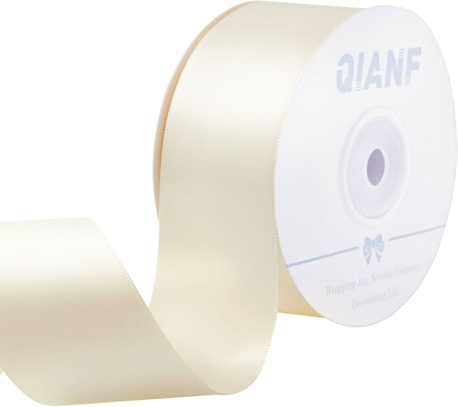 QIANF Cream Ribbon 1-1/2 Inch Double Face Satin Ribbon for Gift Wrapping Hair Bows Making Chair S... | Amazon (US)