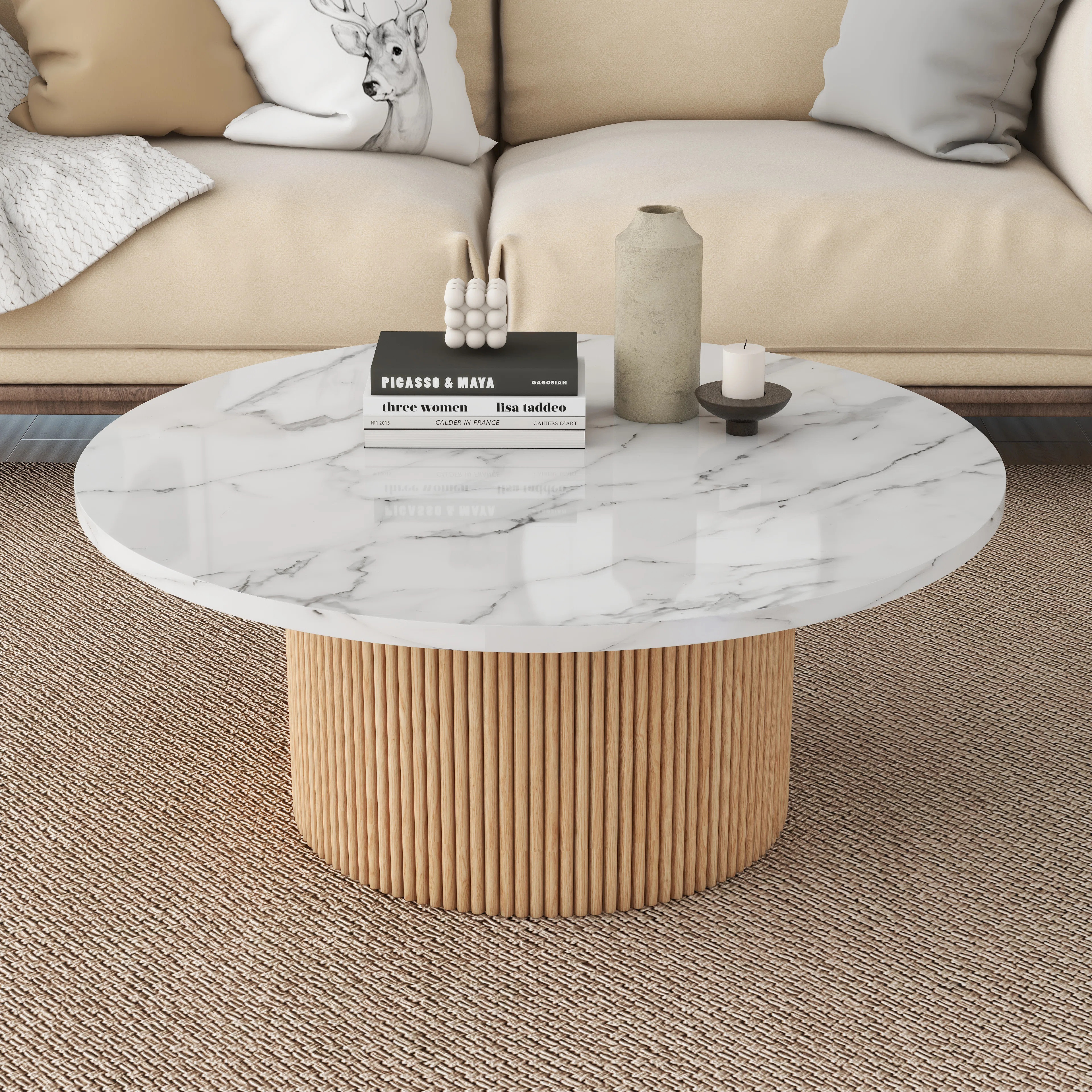 35" Marbled Wood Round Coffee Table | Wayfair North America