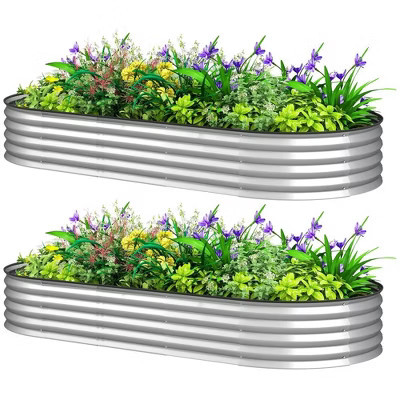 Resenkos Patio Planting Bed, Raised Garden Bed,7' x 3' x 1' Raised Garden Bed Set, 2PCS Raised Beds with Metal Plant Stakes, Silver | Target