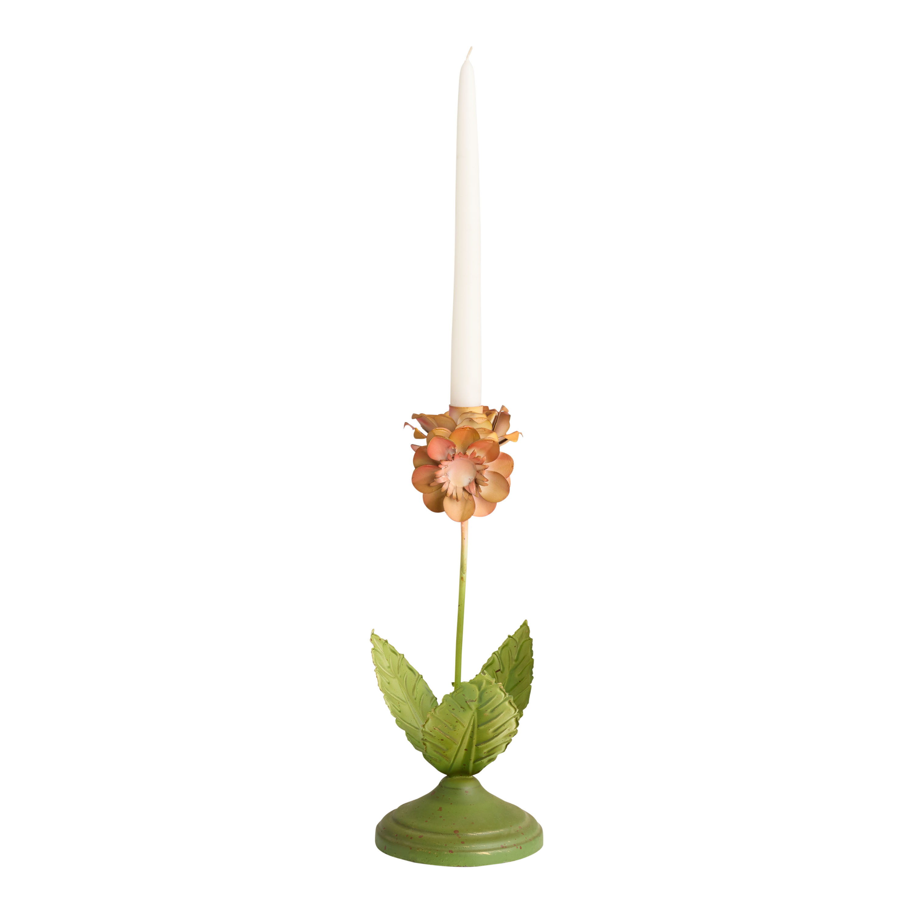 Antique Painted Metal Flower Figural Taper Candle Holder | World Market