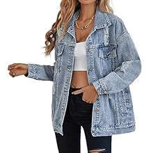 Oversize Denim Jacket for Women Ripped Jean Jacket Boyfriend Long Sleeve Trucker Coat | Amazon (US)