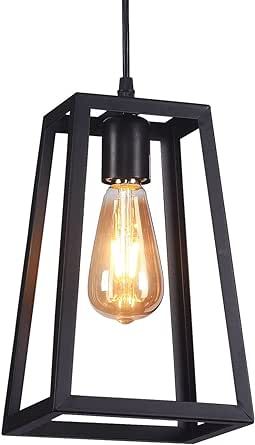 Wideskall Industrial Metal Iron Frame Lantern Mini Hanging Pendant Light 1-Bulb Lighting Fixture,... | Amazon (US)
