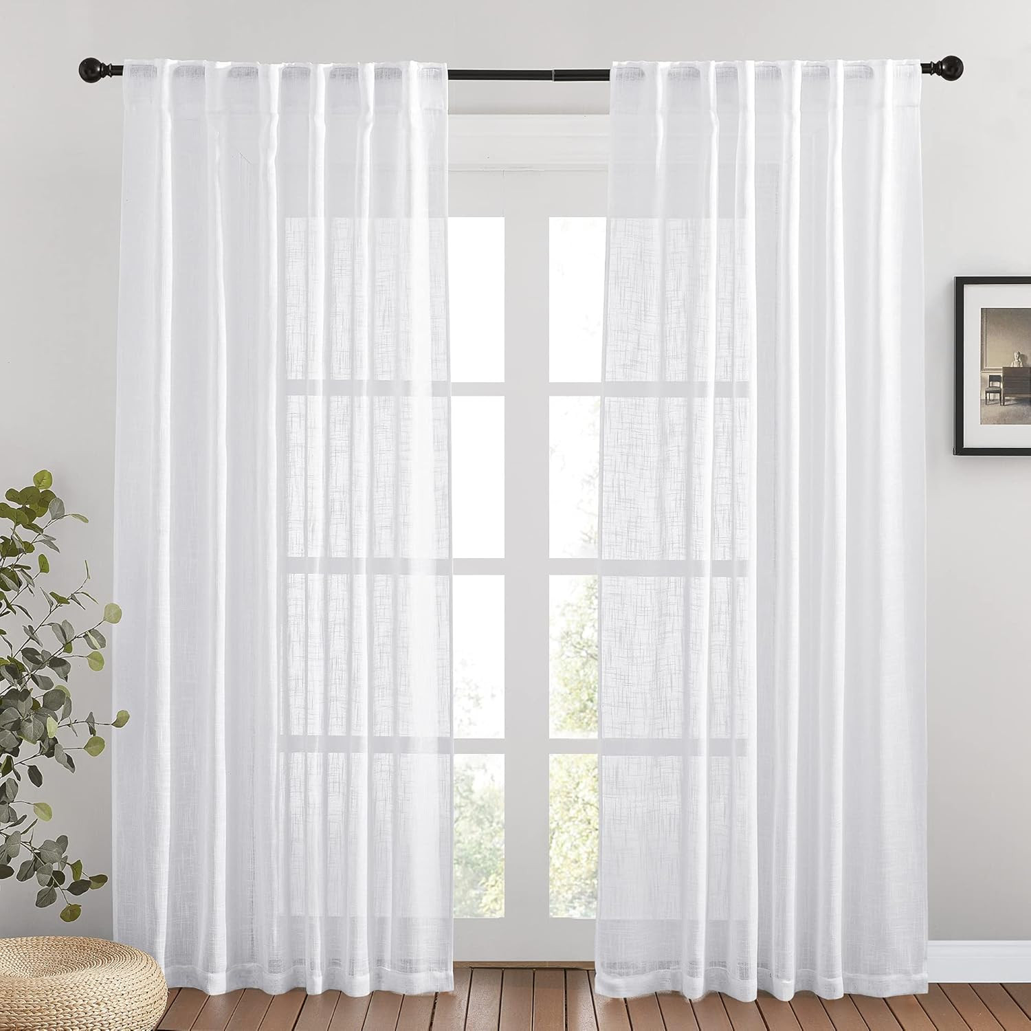 PONY DANCE White Linen Curtains - Sheer White Curtains 84 inches Long Delicate Semi-Sheer Window ... | Amazon (US)