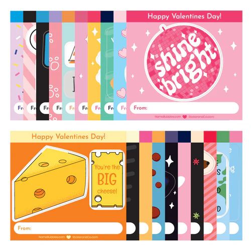 Valentines Exchange Sticker Cards Variety Pack | Name Bubbles