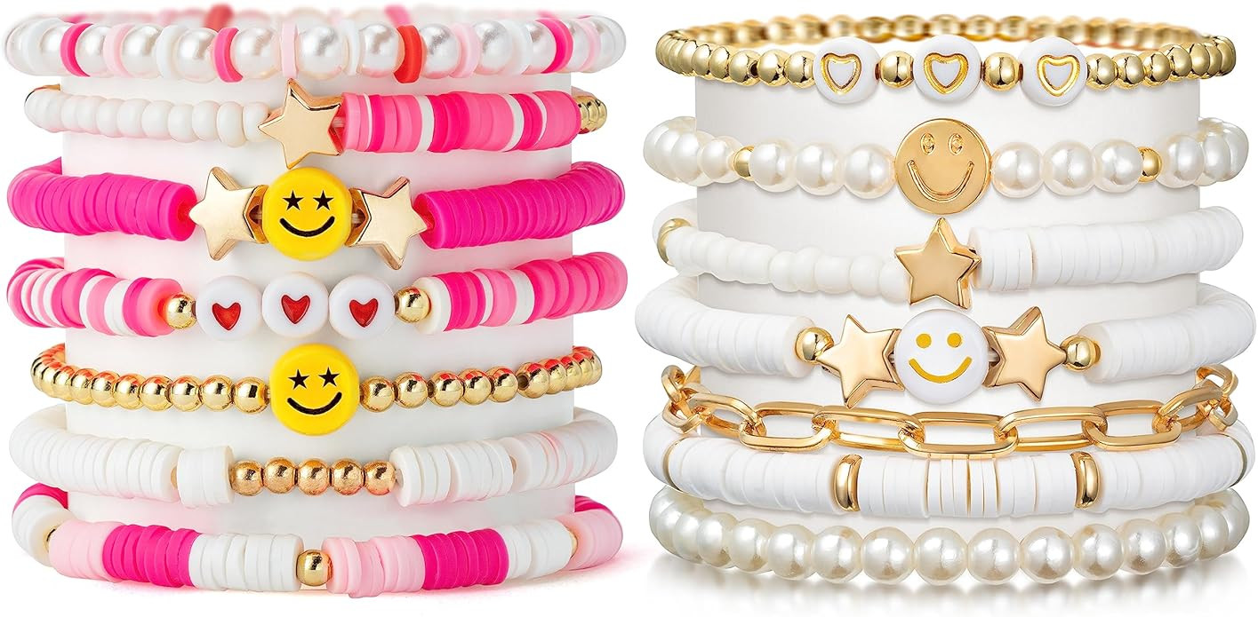 LieToi Preppy Heishi Bracelets Set Colorful White Gold Smile Heart Star Evil Eye Beaded Polymer C... | Amazon (US)