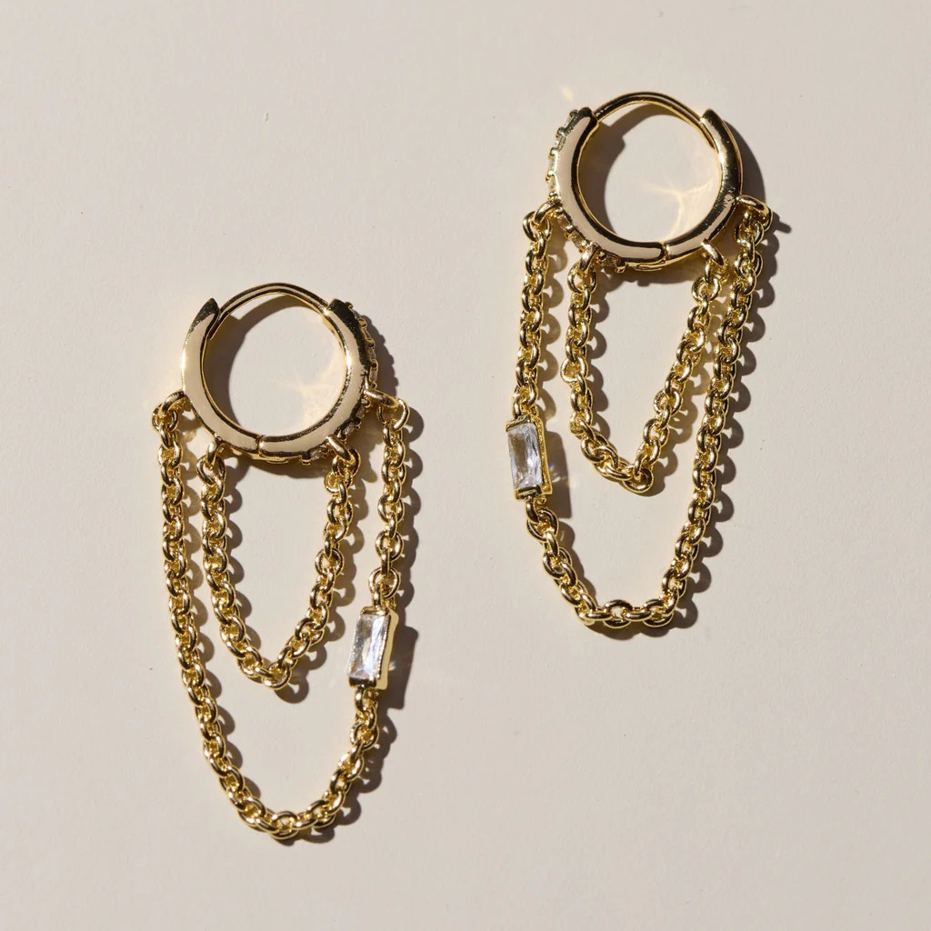 Gold Thea Chain Huggies | Nickel and Suede