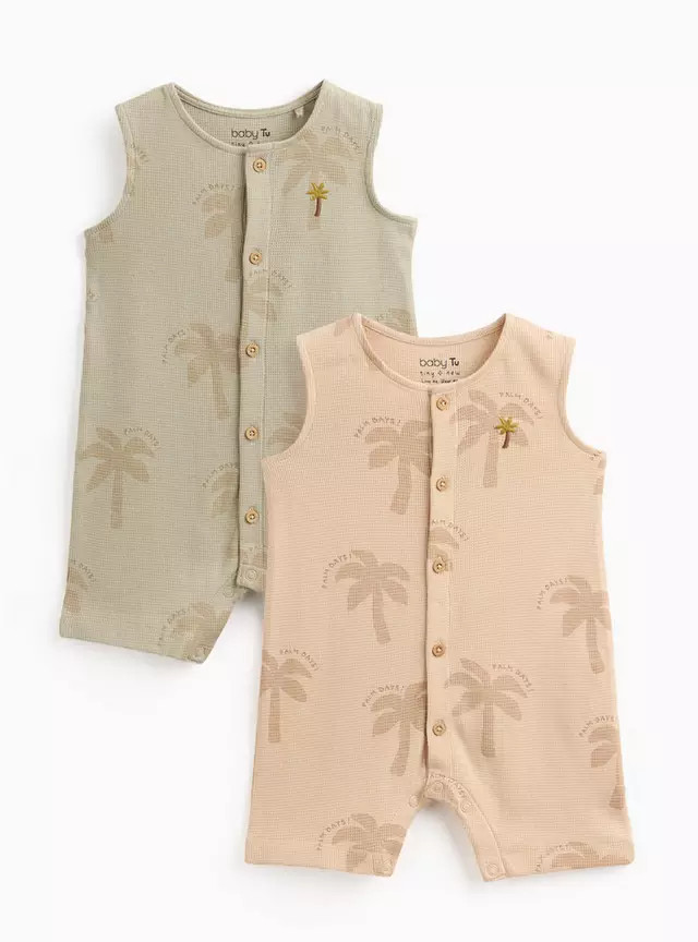 Buy Palm Print Sleeveless Rompers 2 Pack Up to 3 mths | Baby Holiday Clothes | Tu | Tu Clothing