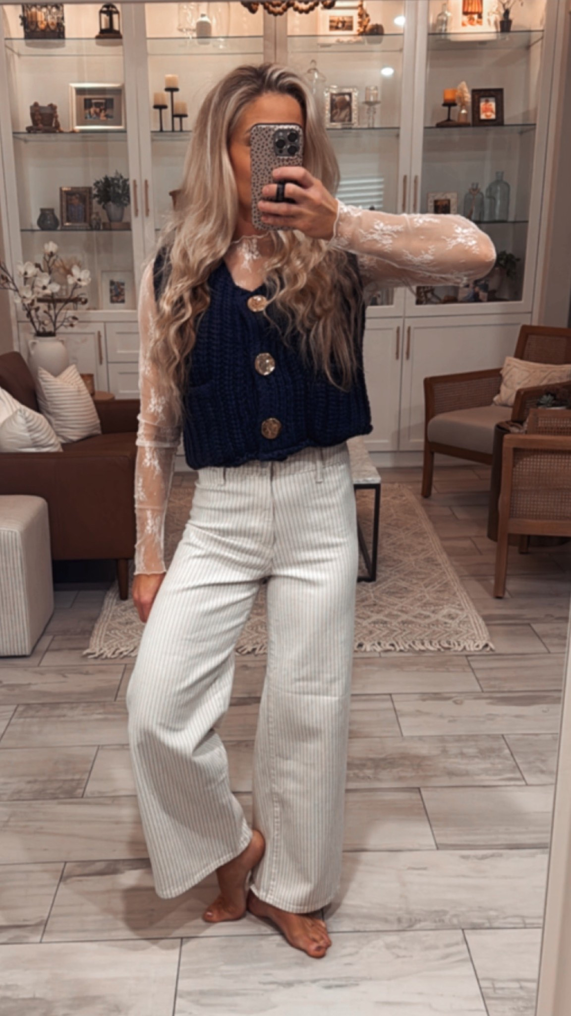 These wide leg, ankle length, sailor pants are a favorite of mine. I own them in 3 colors and all are fab! These are cream with blue pin stripes and they’re beautiful! The knit sweater with gold details/buttons is a fan favorite paired with a lace undershirt. 

Workwear Easter outfit cute spring clothes neutrals neutral outfit tan off white blue pin stripe pants navy sweater gold

#LTKStyleTip #LTKFindsUnder50 #LTKWorkwear